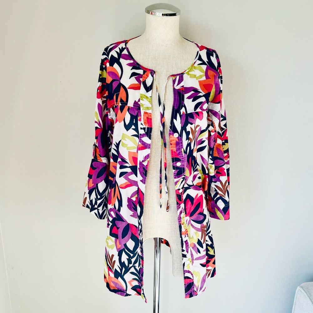 Multicolored Floral Print Open Front Tunic Swim C… - image 2